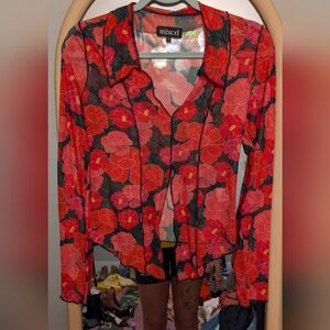 Mixed By Nasrin Red And Black Floral Sheer Top
